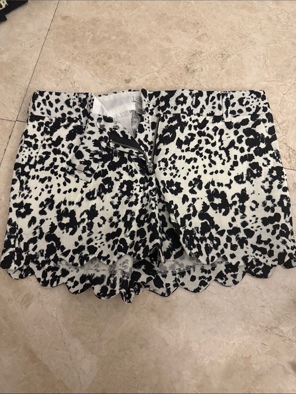 J. Crew Black and White Animal-Print Scalloped Hem Shorts